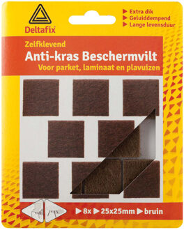 Deltafix Anti-krasvilt - 8x - bruin - 25 x 25 mm - vierkant - zelfklevend - meubel beschermvilt - Meubelviltjes