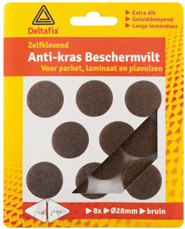 Deltafix Anti-krasvilt - 8x - bruin - 28 mm - rond - zelfklevend - meubel beschermvilt - Meubelviltjes