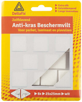 Deltafix Anti-krasvilt - 8x - wit - 25 x 25 mm - vierkant - zelfklevend - meubel beschermvilt - Meubelviltjes