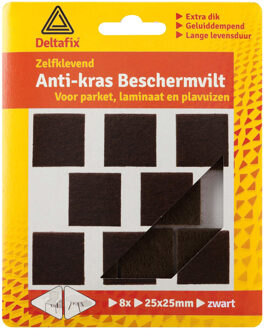 Deltafix Anti-krasvilt - 8x - zwart - 25 x 25 mm - vierkant - zelfklevend - meubel beschermvilt - Meubelviltjes