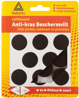 Deltafix Anti-krasvilt - 8x - zwart - 28 mm - rond - zelfklevend - meubel beschermvilt - Meubelviltjes