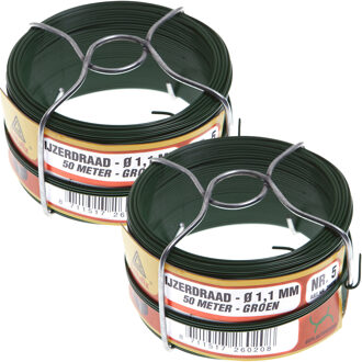 Deltafix IJzerdraad - 2x rol - 1,1 mm x 50 m - geplastificeerd - verzinkt staal - binddraad
