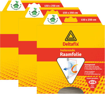 Deltafix Raam isolatiefolie - 3x - transparant - 150 x 250 cm - incl. bevestigingstape - energiebesparend