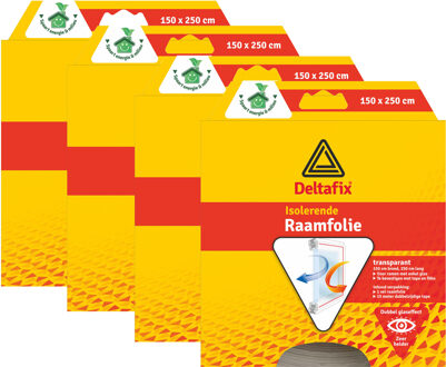 Deltafix Raam isolatiefolie - 4x - transparant - 150 x 250 cm - incl. bevestigingstape - energiebesparend