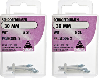 Deltafix Schroefduimen - 10x - gecoat metaal - 30 mm - wit - ijzerwaren