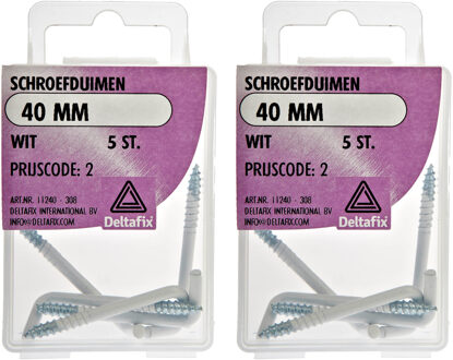 Deltafix Schroefduimen - 10x - gecoat metaal - 40 mm - wit - ijzerwaren