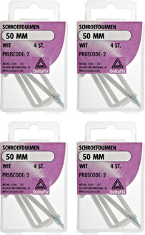 Deltafix Schroefduimen - 16x - gecoat metaal - 50 mm - wit - ijzerwaren