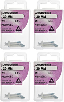 Deltafix Schroefduimen - 20x - gecoat metaal - 30 mm - wit - ijzerwaren