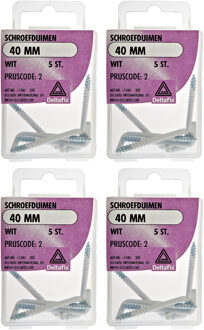 Deltafix Schroefduimen - 20x - gecoat metaal - 40 mm - wit - ijzerwaren