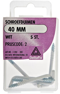 Deltafix Schroefduimen - 5x - gecoat metaal - 40 mm - wit - ijzerwaren