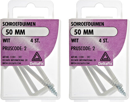 Deltafix Schroefduimen - 8x - gecoat metaal - 50 mm - wit - ijzerwaren