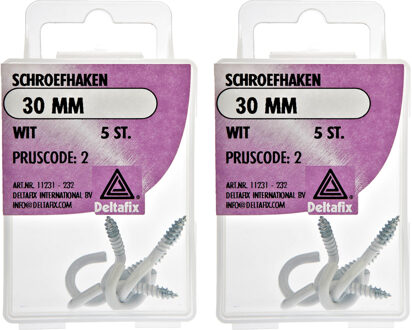 Deltafix Schroefhaken - 10x - verzinkt metaal - wit - 30 mm - ijzerwaren