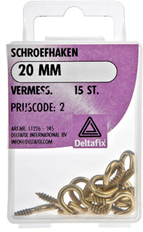 Deltafix Schroefhaken - 15x - vermessingd metaal - 20 mm - ijzerwaren