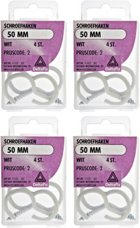 Deltafix Schroefhaken - 16x - verzinkt metaal - wit - 50 mm - ijzerwaren