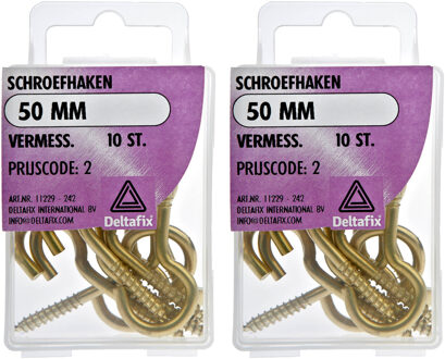 Deltafix Schroefhaken - 20x - vermessingd metaal - 50 mm - ijzerwaren