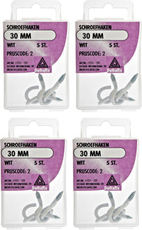 Deltafix Schroefhaken - 20x - verzinkt metaal - wit - 30 mm - ijzerwaren