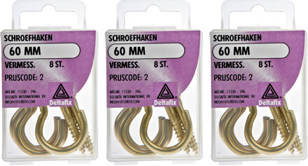 Deltafix Schroefhaken - 24x - vermessingd metaal - 60 mm - ijzerwaren