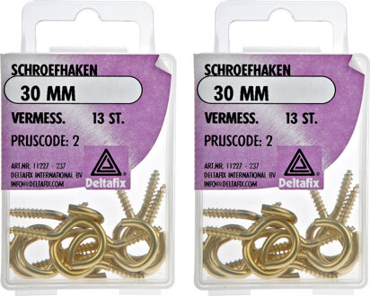 Deltafix Schroefhaken - 26x - vermessingd metaal - 30 mm - ijzerwaren