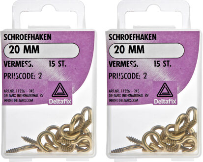 Deltafix Schroefhaken - 30x - vermessingd metaal - 20 mm - ijzerwaren
