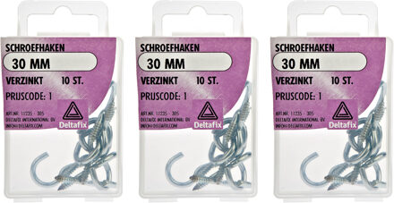 Deltafix Schroefhaken - 30x - verzinkt metaal - 30 mm - ijzerwaren