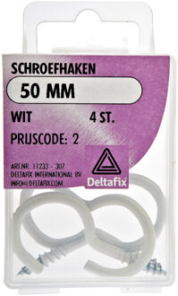 Deltafix Schroefhaken - 4x - verzinkt metaal - wit - 50 mm - ijzerwaren