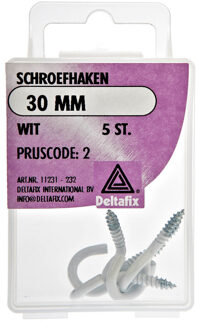 Deltafix Schroefhaken - 5x - verzinkt metaal - wit - 30 mm - ijzerwaren