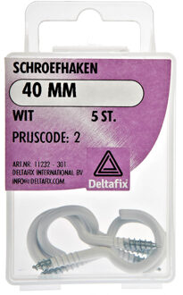 Deltafix Schroefhaken - 5x - verzinkt metaal - wit - 40 mm - ijzerwaren