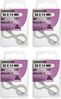 Deltafix Schroefogen - 12x - verzinkt metaal - wit - 30 x 14 mm - ijzerwaren