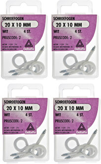 Deltafix Schroefogen - 16x - verzinkt metaal - wit - 20 x 10 mm - ijzerwaren