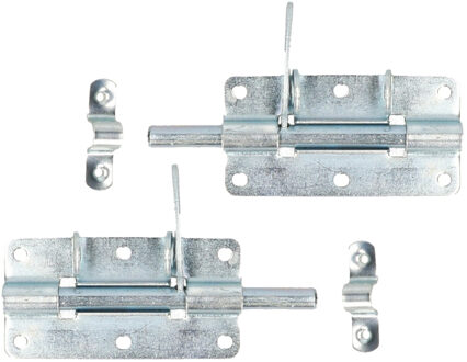 Deltafix schuifslot/hangslotgrendel - 2x - 10 x 5cm - verzinkt staal - deur - schutting - hek