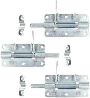 Deltafix schuifslot/hangslotgrendel - 3x - 10 x 5cm - verzinkt staal - deur - schutting - hek