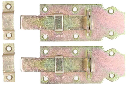 Deltafix schuifslot/hangslotschuif - 2x - 10 x 4.5cm - geel verzinkt staal - deur - schutting - hek