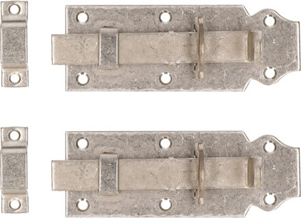 Deltafix schuifslot/hangslotschuif - 2x - 12 x 4.5cm - RVS - deur - schutting - hek