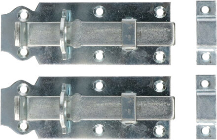 Deltafix schuifslot/hangslotschuif - 2x - 12 x 4.5cm - verzinkt staal - deur - schutting - hek