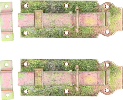 Deltafix schuifslot/hangslotschuif - 2x - 14 x 4.5cm - geel verzinkt staal - deur - schutting - hek - Grendels