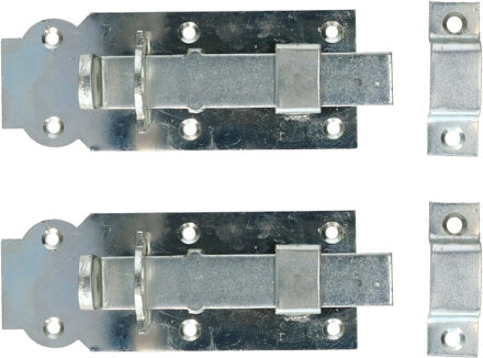 Deltafix schuifslot/hangslotschuif - 2x - 14 x 4.5cm - zilver verzinkt staal - deur - schutting - he