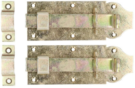 Deltafix schuifslot/hangslotschuif - 2x - 16 x 4.5cm - geel verzinkt staal - deur - schutting - hek