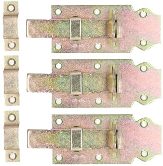 Deltafix schuifslot/hangslotschuif - 3x - 10 x 4.5cm - geel verzinkt staal - deur - schutting - hek