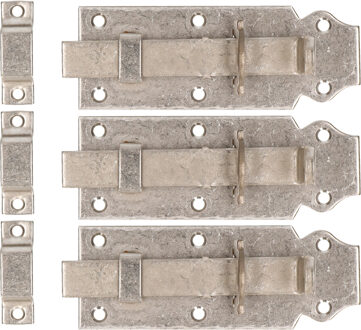 Deltafix schuifslot/hangslotschuif - 3x - 12 x 4.5cm - RVS - deur - schutting - hek