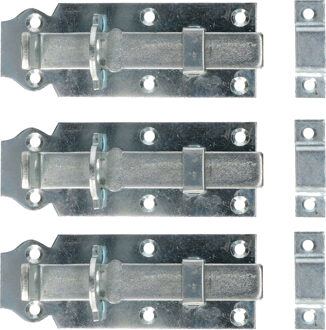 Deltafix schuifslot/hangslotschuif - 3x - 12 x 4.5cm - verzinkt staal - deur - schutting - hek