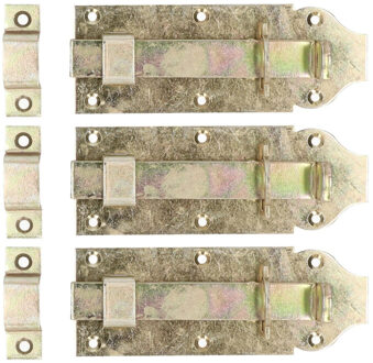 Deltafix schuifslot/hangslotschuif - 3x - 16 x 4.5cm - geel verzinkt staal - deur - schutting - hek