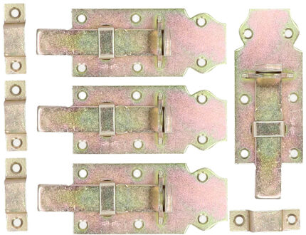 Deltafix schuifslot/hangslotschuif - 4x - 10 x 4.5cm - geel verzinkt staal - deur - schutting - hek