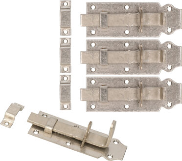 Deltafix schuifslot/hangslotschuif - 4x - 12 x 4.5cm - RVS - deur - schutting - hek