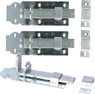 Deltafix schuifslot/hangslotschuif - 4x - 14 x 4.5cm - zilver verzinkt staal - deur - schutting - he