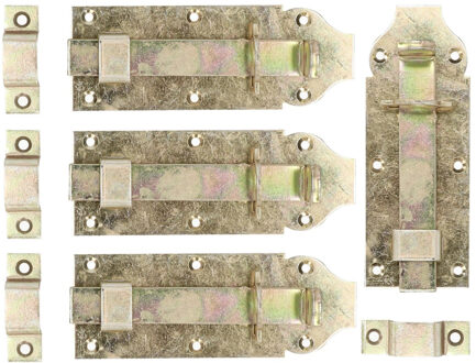 Deltafix schuifslot/hangslotschuif - 4x - 16 x 4.5cm - geel verzinkt staal - deur - schutting - hek