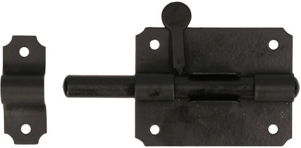 Deltafix schuifslot/plaatgrendel - 1x - 8 x 5cm - staal - zwart - deur - schutting - hek