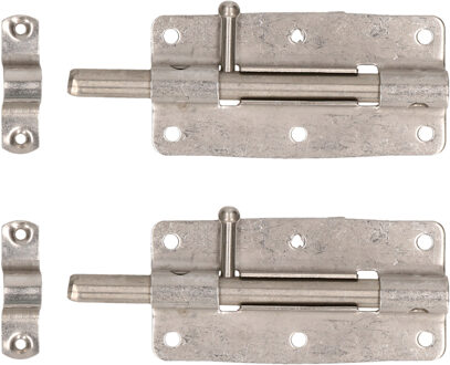 Deltafix schuifslot/plaatgrendel - 2x - 10 x 5cm - RVS - deur - schutting - hek