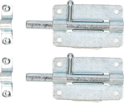 Deltafix schuifslot/plaatgrendel - 2x - 8 x 5cm - verzinkt staal - deur - schutting - hek - Grendels Zilverkleurig