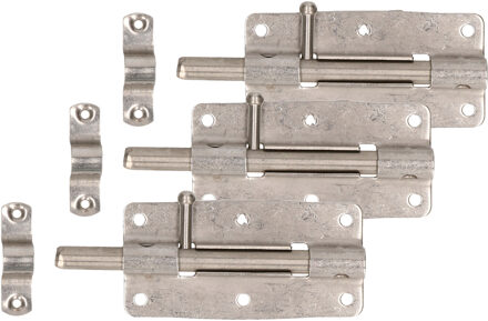 Deltafix schuifslot/plaatgrendel - 3x - 10 x 5cm - RVS - deur - schutting - hek