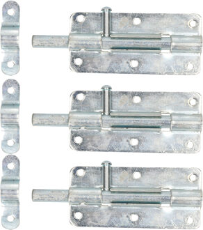 Deltafix schuifslot/plaatgrendel - 3x - 10 x 5cm - verzinkt staal - deur - schutting - hek